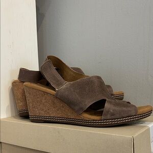 Clarks Tan Wedge Sandals
